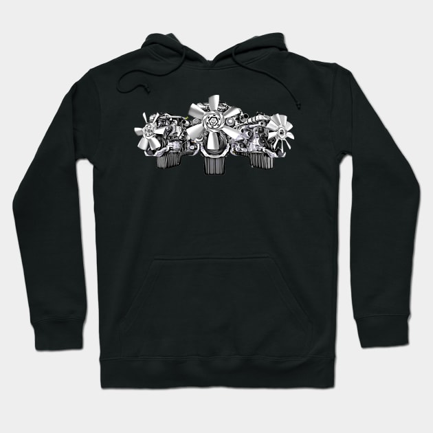 V8 Engine Trio Cartoon Hoodie by Auto-Prints